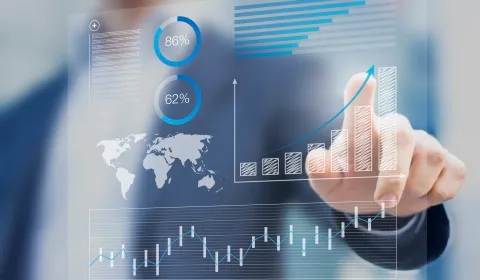 A financial dashboard screen with analysis charts